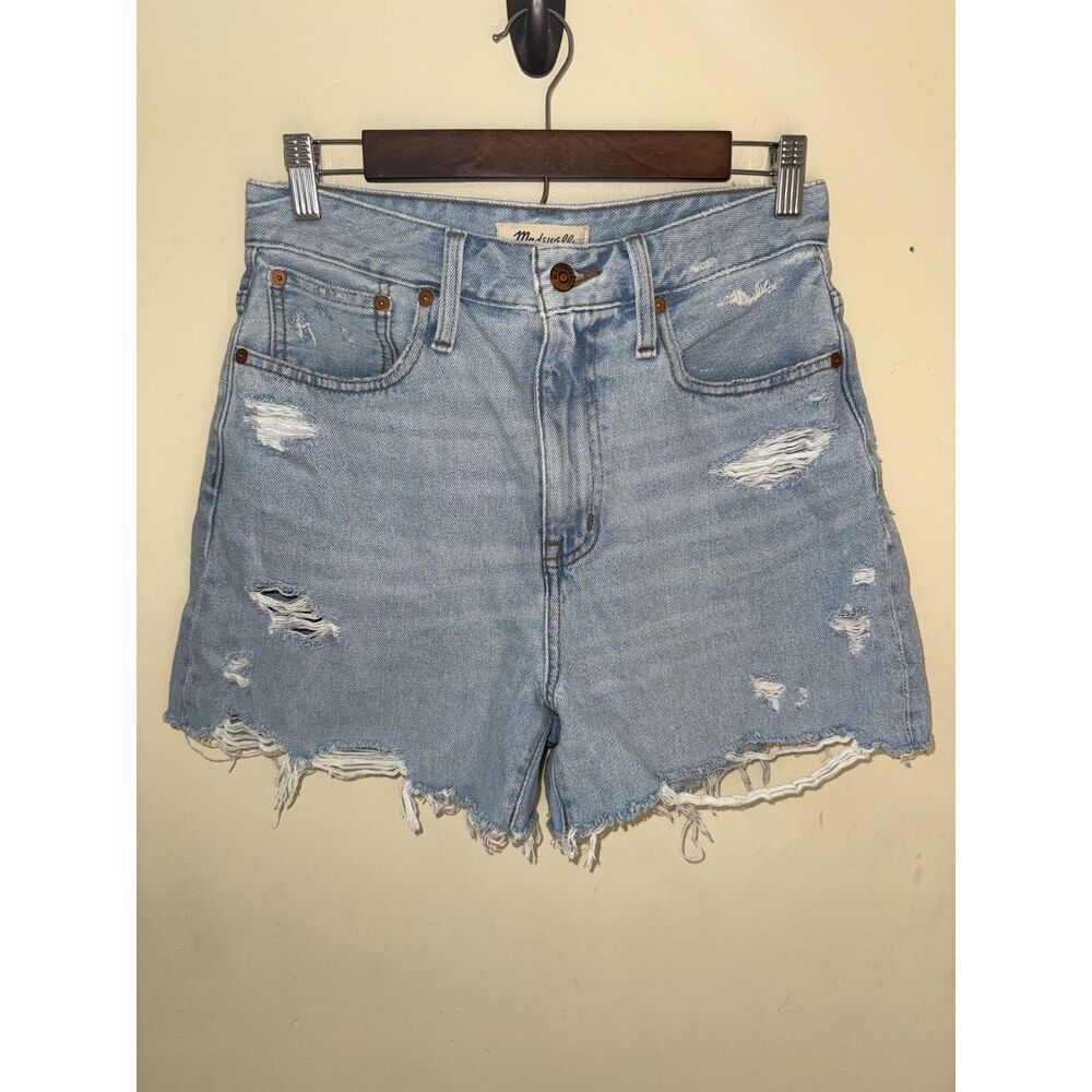 Madewell The Momjean Short Size 28 High Rise Distressed Raw Hem Denim Cutoff